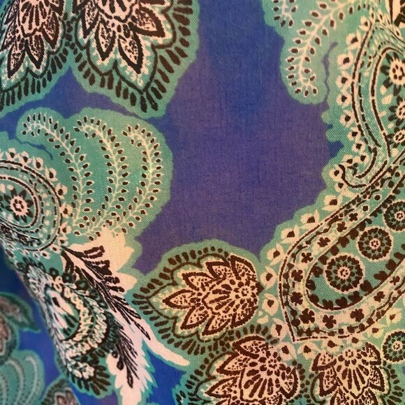 Rosa Faia Sz S Blue Green Paisley Semi-Sheer Shirred Shoulders Swim Cover-Up - Picture 6 of 11